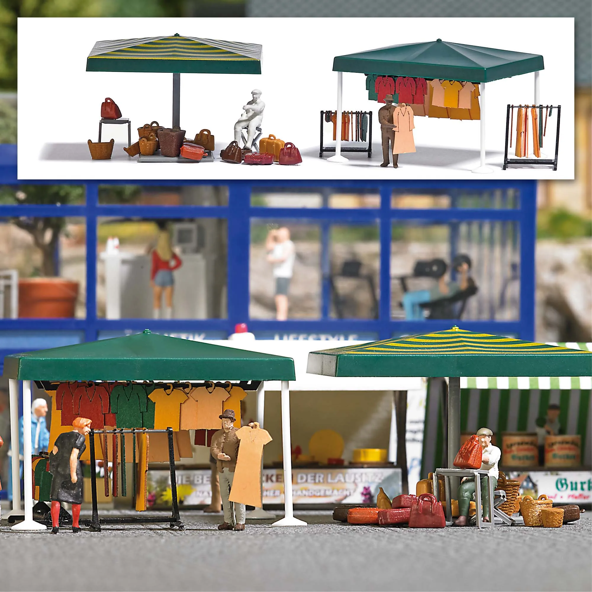 Busch 1825 Marktstände Kleidung Koffer Körbe