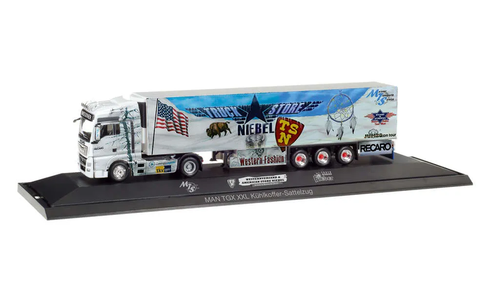 Herpa 121781 MAN TGX XXL Kühlkoffer-Sattelzug Truck Store Niebel Sped. Meixner