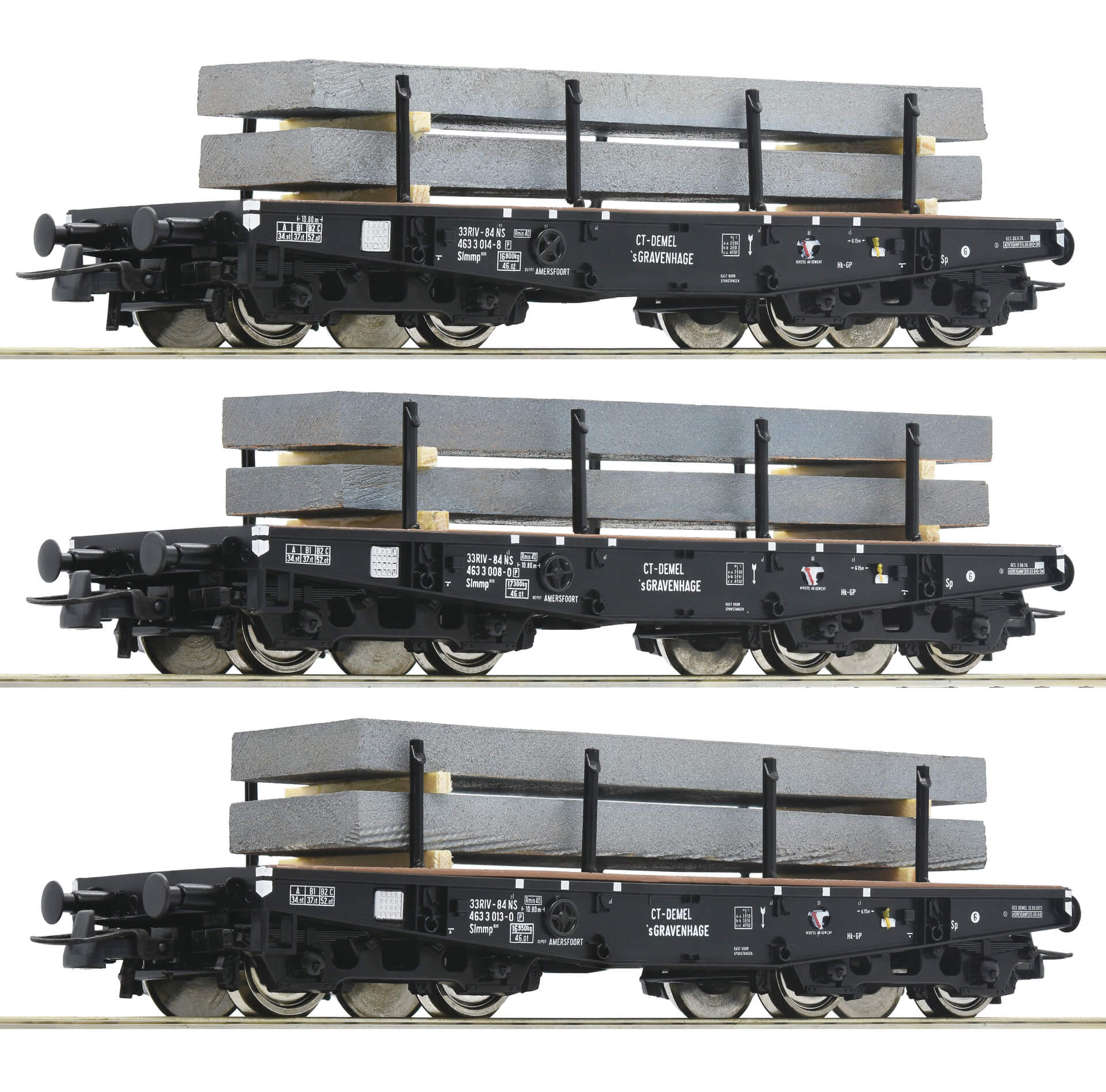Roco 67194 H0 3-teiliges Set Schwerlastwagen mit Stahlbrammen