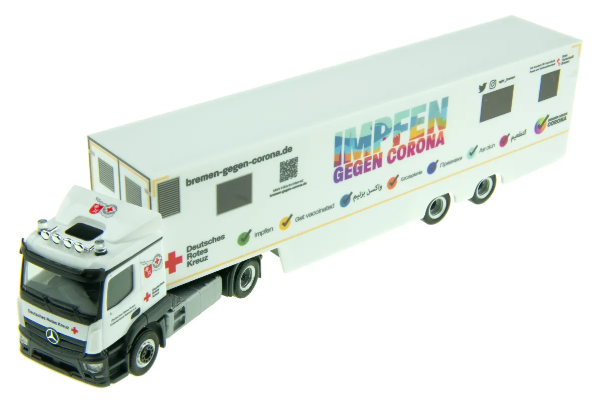 Herpa 949514 Mercedes-Benz Actros ClassicSpace Koffer-Sattelzug DRK Bremen Impfmobil