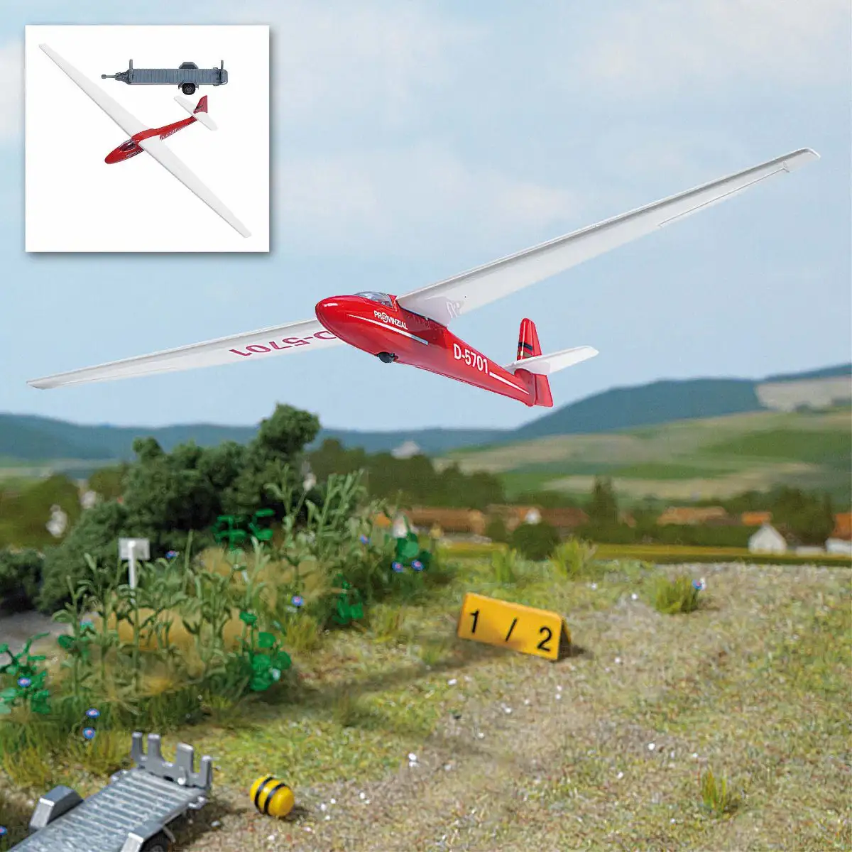 Busch 1154 Segelflugzeug mit Anhänger