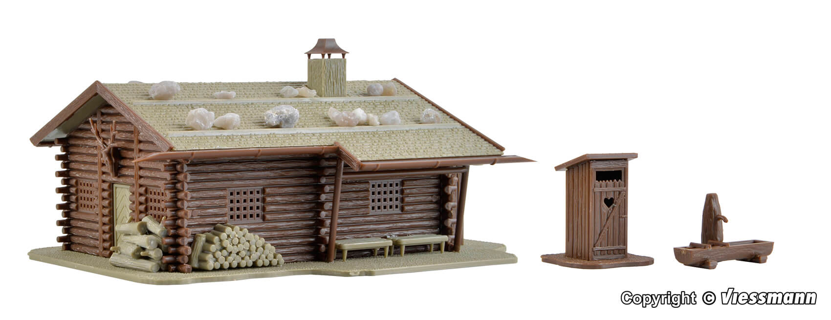 Vollmer 43708 Jagdhütte mit Brunnen und Häuschen mit Herz