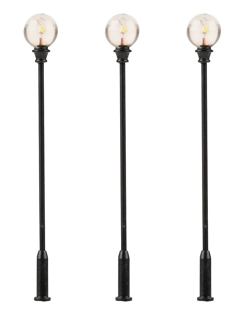 Faller 180113 LED-Parklaterne, Kugel-Aufsatzleuchte, warmweiß, 3 Stück 