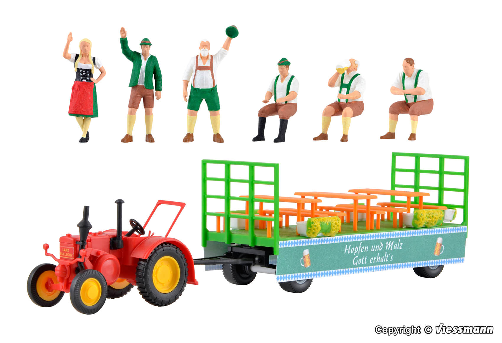 kibri H0 12226 LANZ Traktor Festwagen 6 Figuren