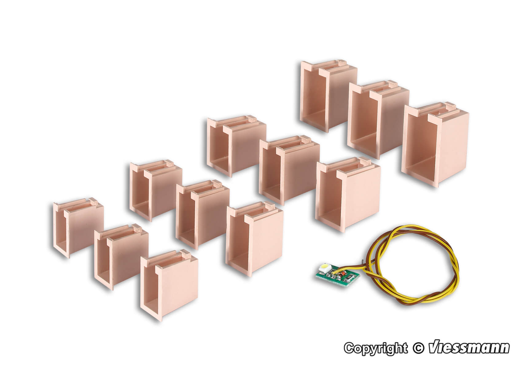 Viessmann 6005 Hausbeleuchtungs-Startset, 12 Boxen, 4 verschiedene Größen, 1 LED weiß