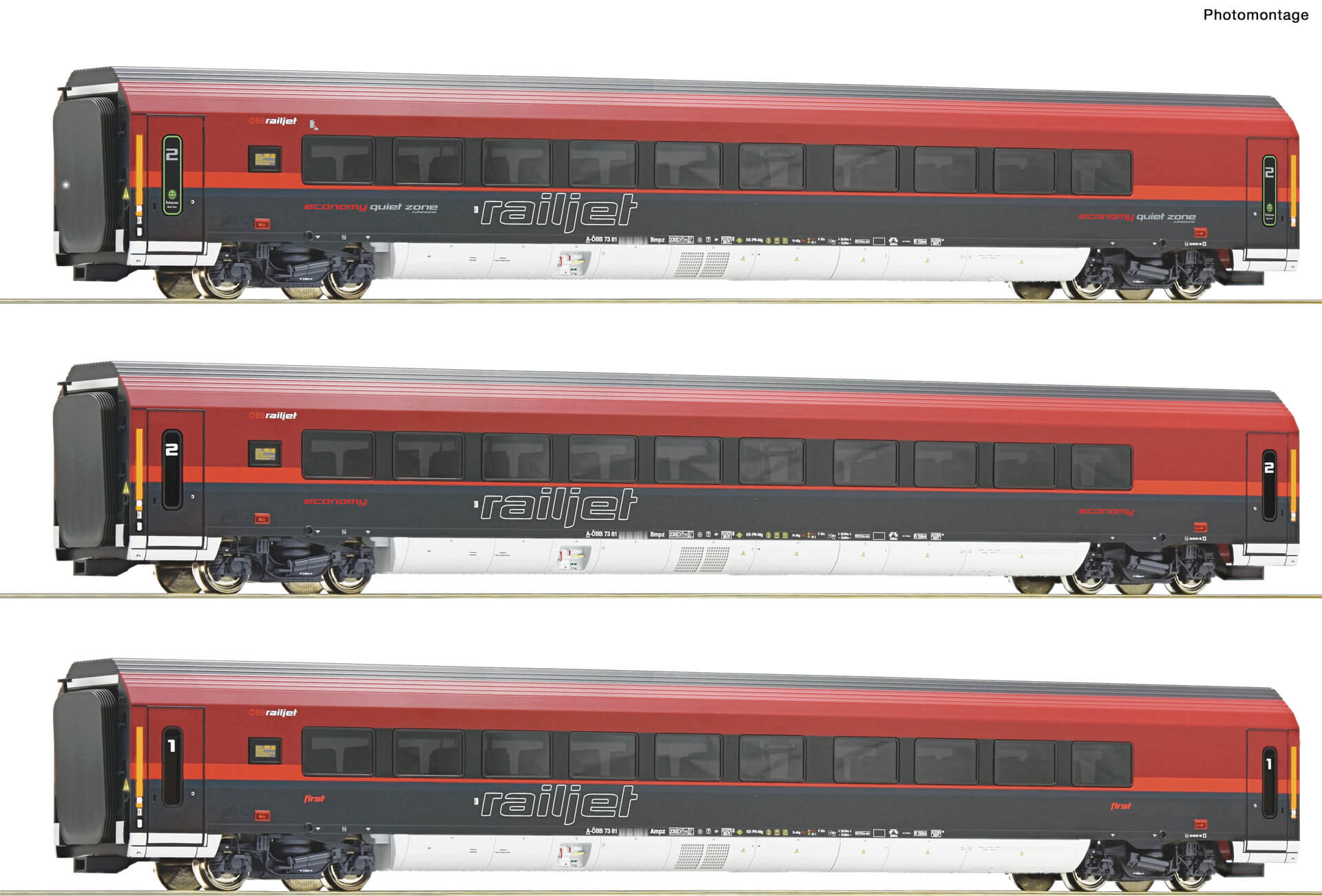 Roco 74088 H0 3-teiliges Railjet Wagenset AC der ÖBB Economy- und First-Class