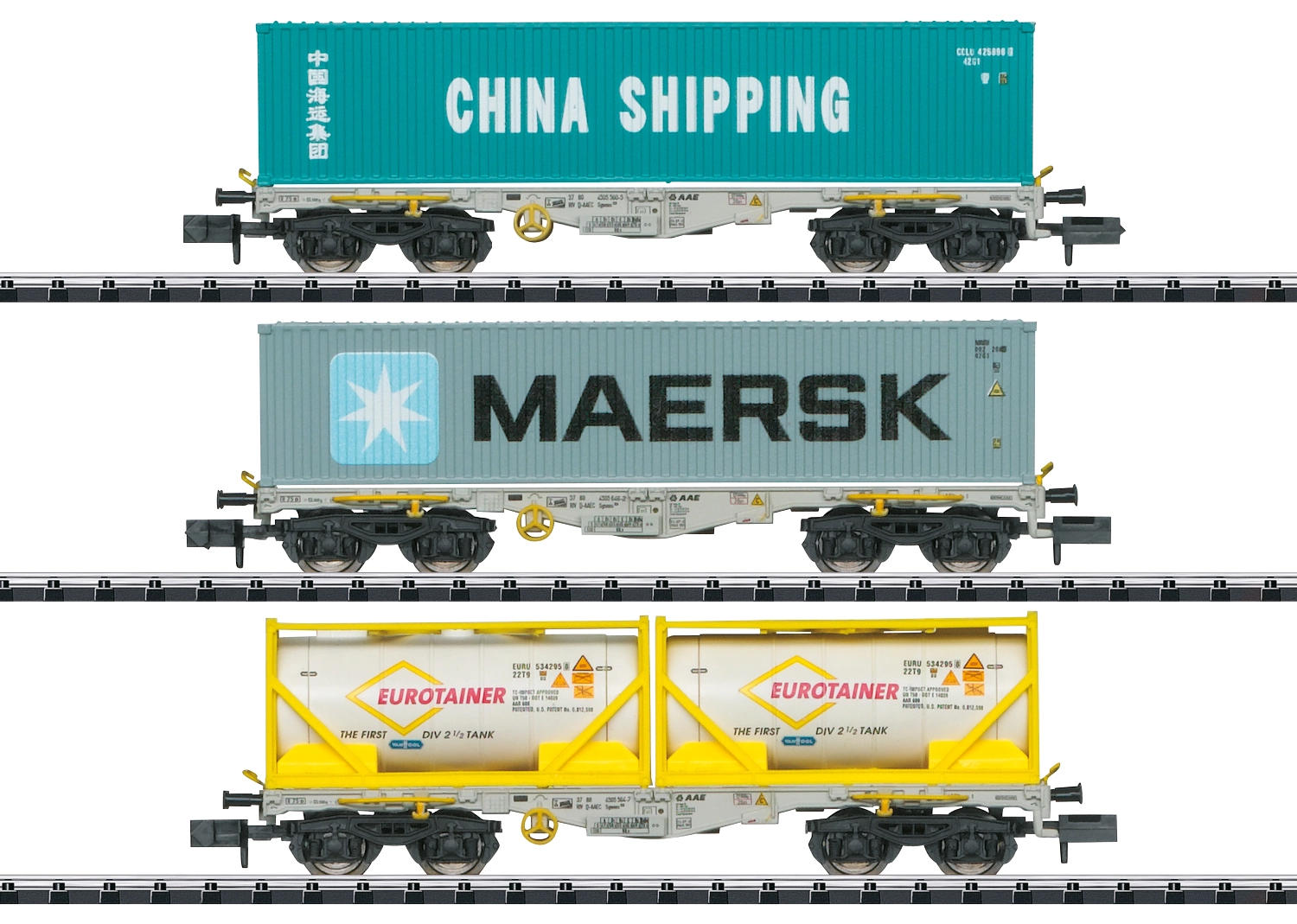 Trix Minitrix N 18703 Containertragwagen-Set Bauart Sgmmns 190