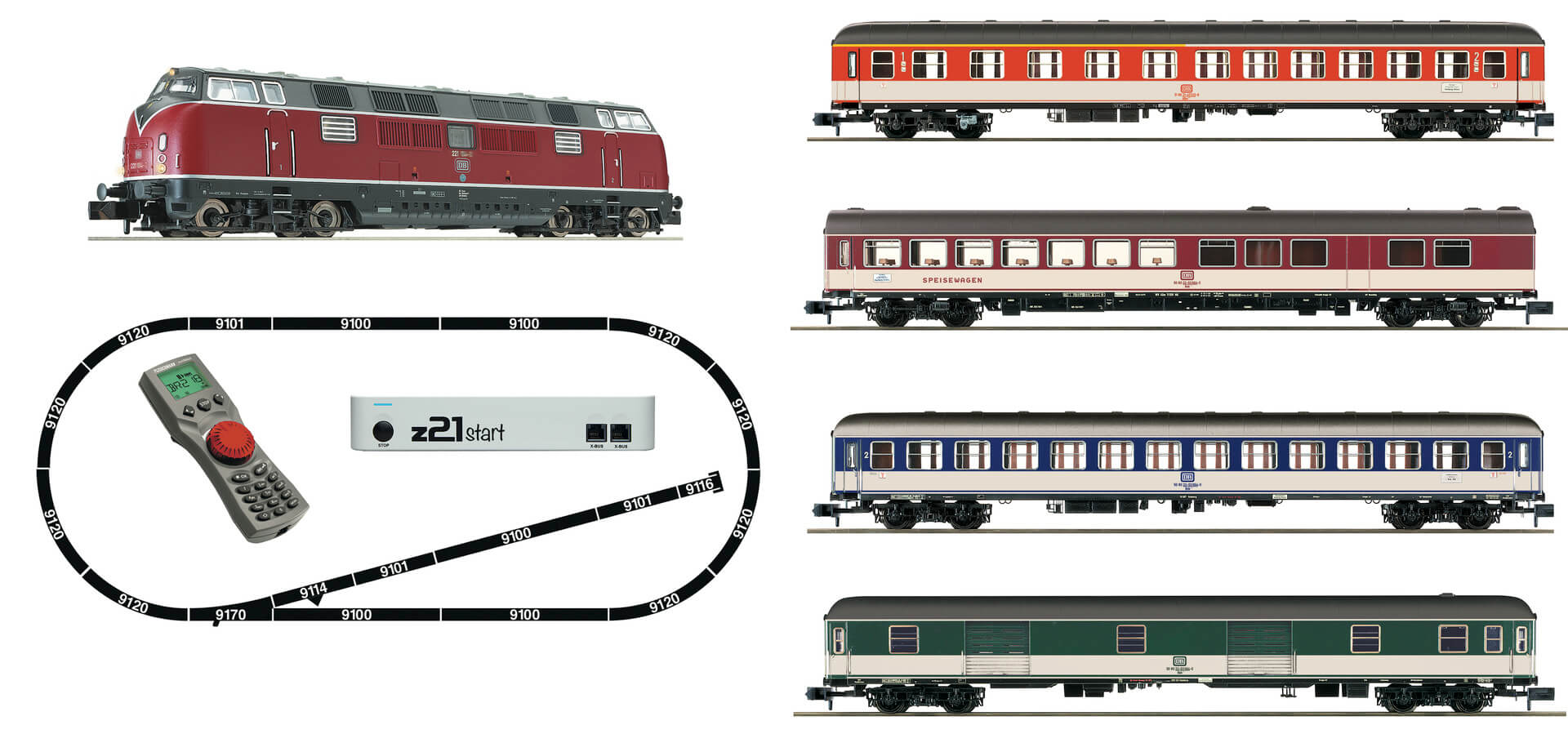 FLEISCHMANN 931881 z21®start Digitalset: Diesellok BR 221 mit Schnellzug in Popfarben