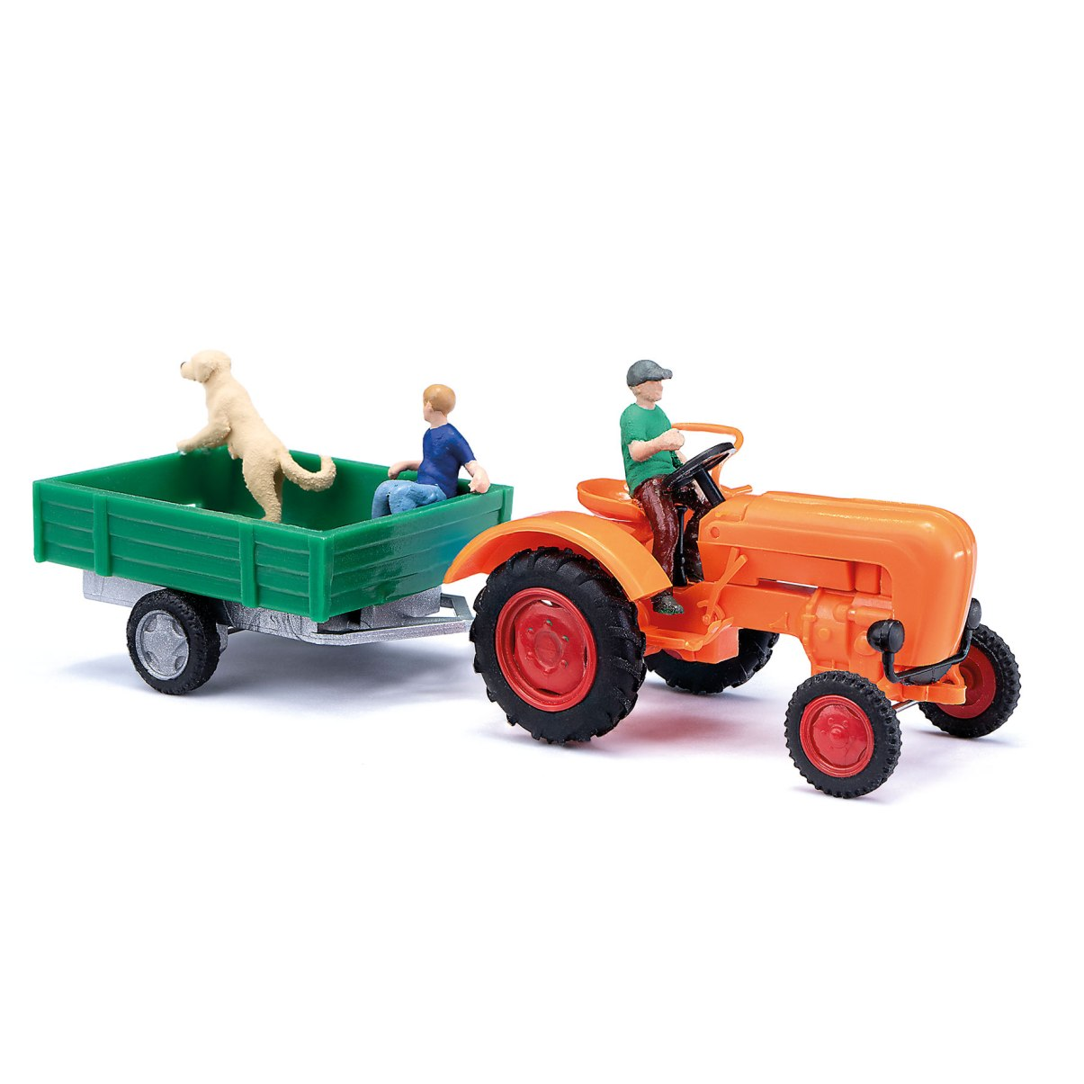 Busch 50052 Allgaier A 111 L mit Einachsanhänger und Figuren