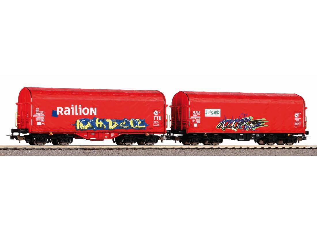 Piko 58378 H0 2er Set Schiebeplanenwagen Shimmns mit Graffiti