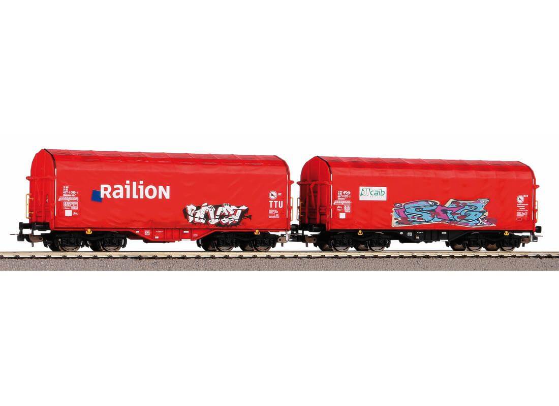 Piko 58378 H0 2er Set Schiebeplanenwagen Shimmns mit Graffiti