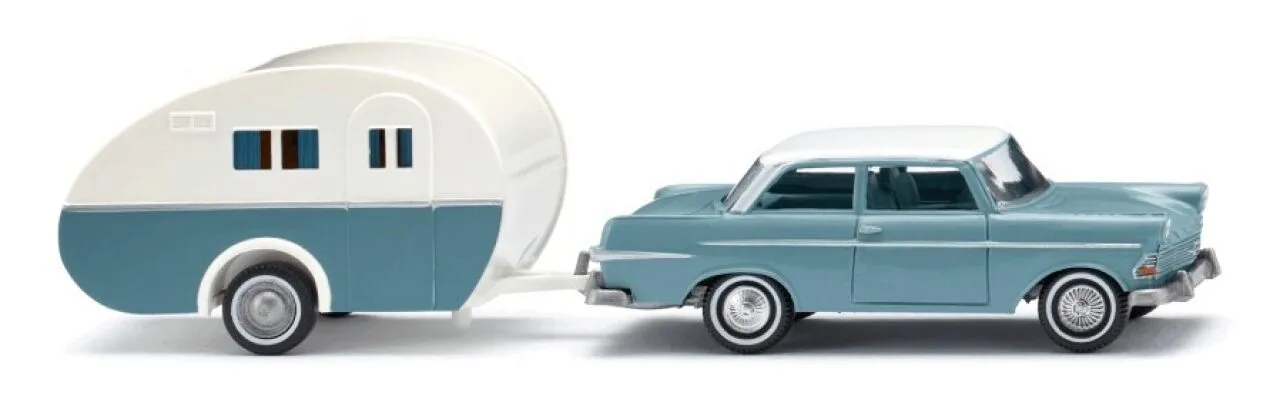 Wiking 008193 Opel Rekord `60 mit Reiseanhänger