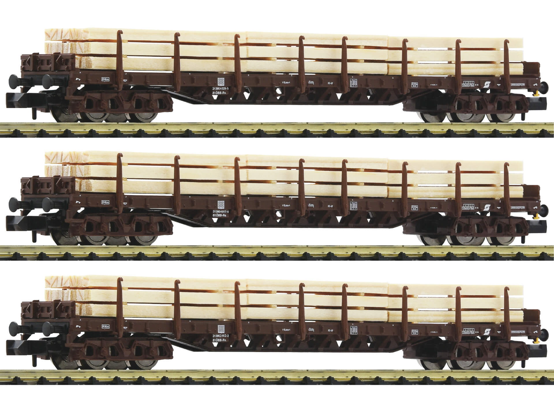 FLEISCHMANN 826810 Spur N 3-teiliges Holzzug Set mit Rungenwagen der ÖBB