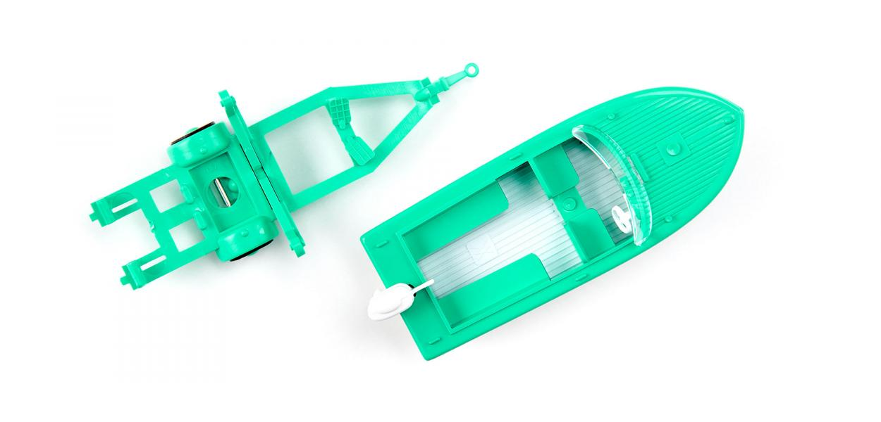 Wiking 009503 Motorboot auf Anhänger signalweiß mintgrün