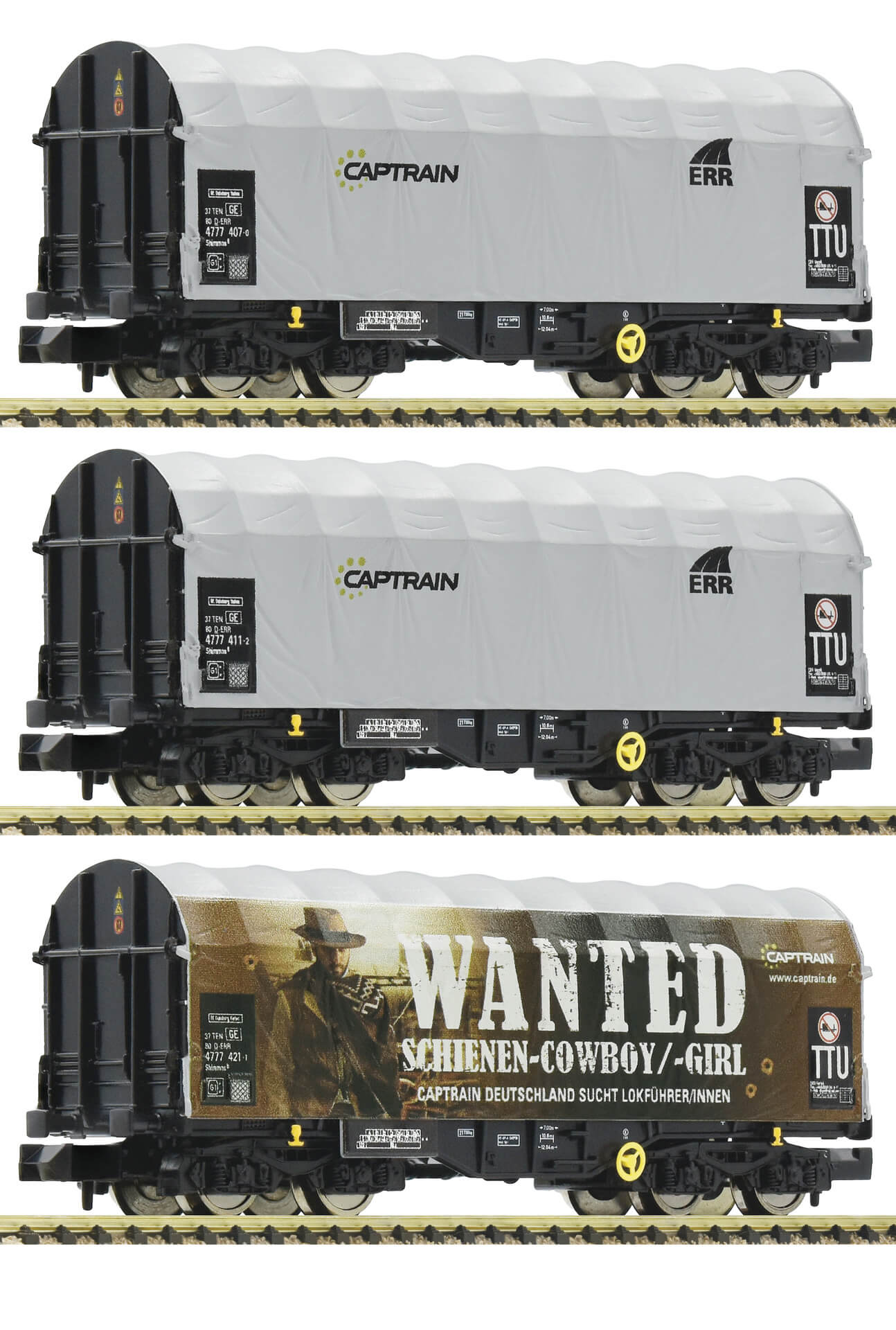Fleischmann Spur N 3-teiliges Set Schiebeplanenwagen Shimmns der Captrain 837932