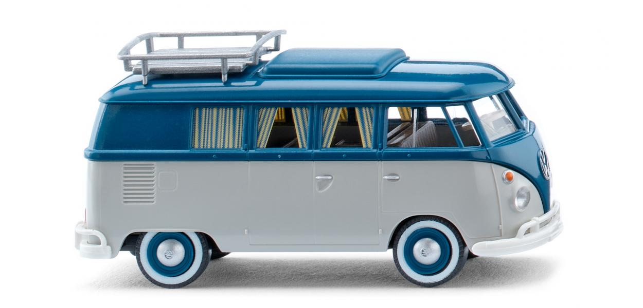 Wiking 079742 VW T1 Campingbus, achatgrau/grünblau