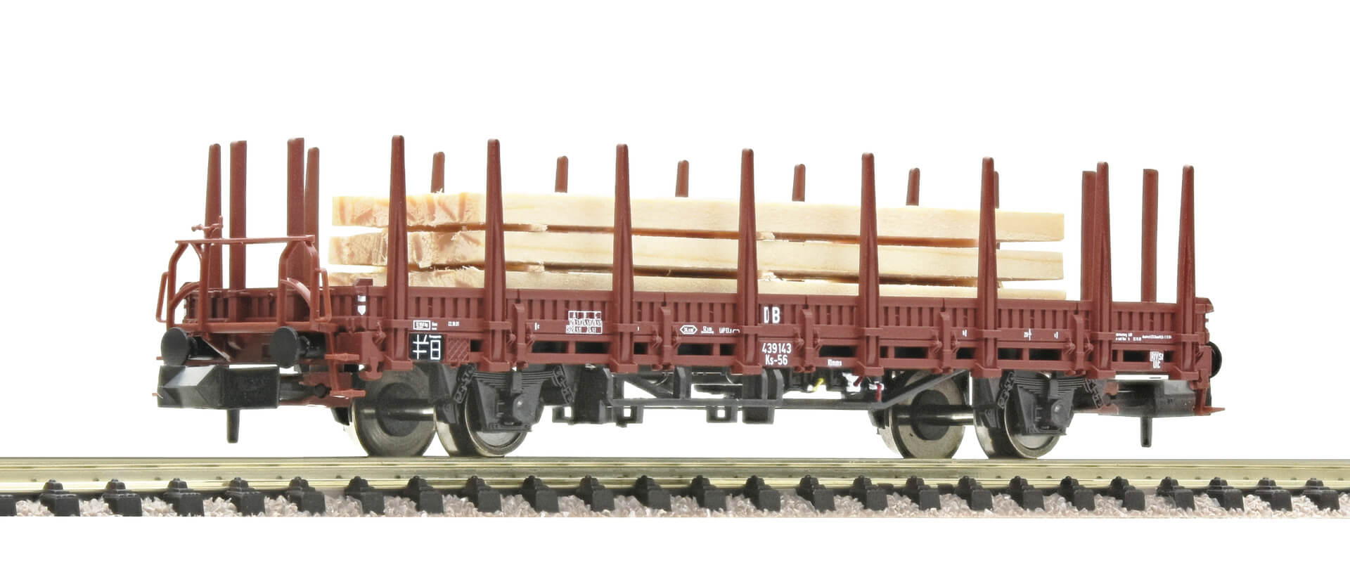 Fleischmann 825730 Spur N Steckrungenwagen Rlmms der DB mit Schnittholz Beladung