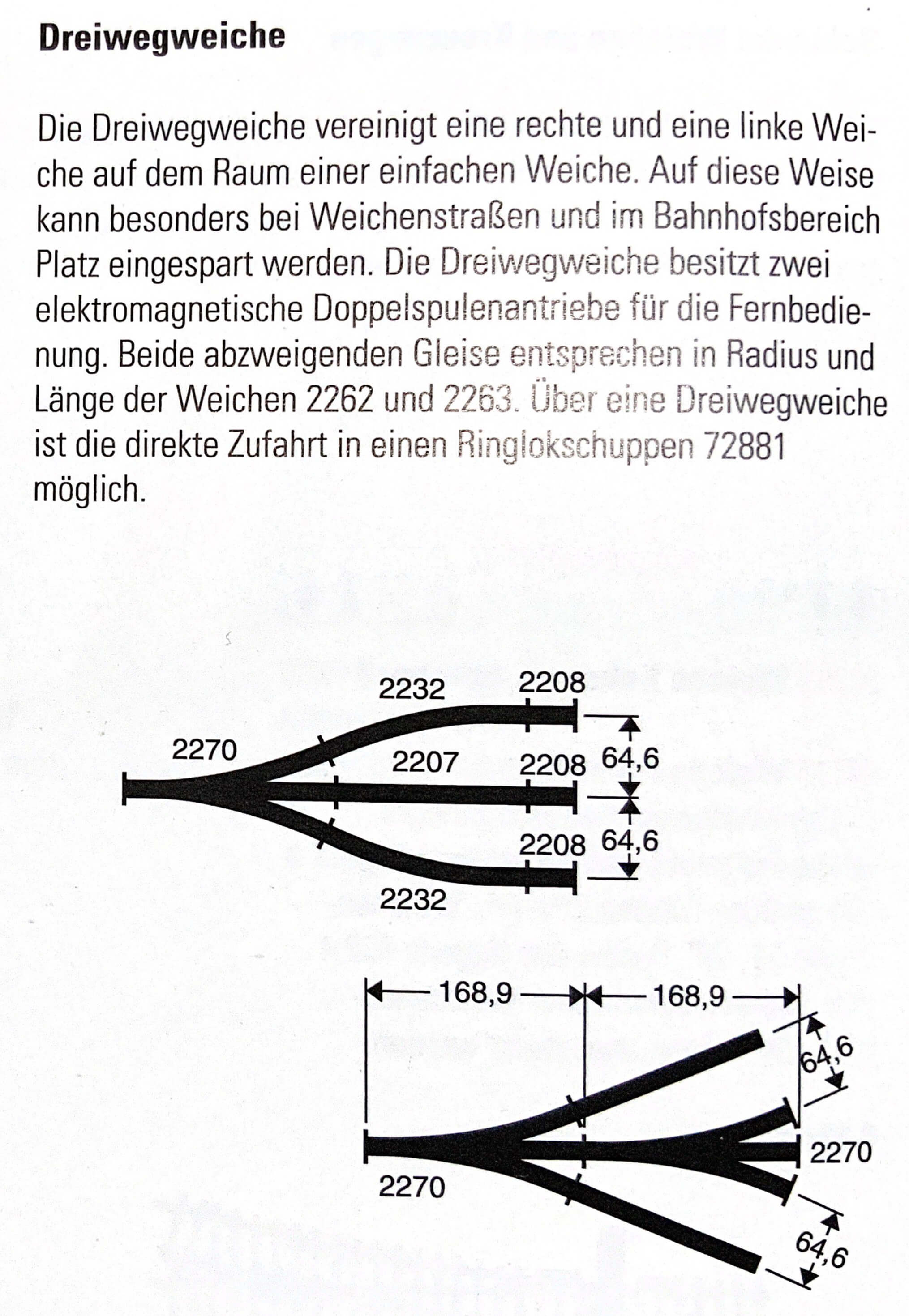 Märklin 2270 H0 K-Gleis Symmetrische Dreiwegweiche R2 22° mit Antrieben
